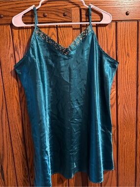 Delta Burke Teal Satin Slip with Lace Trim